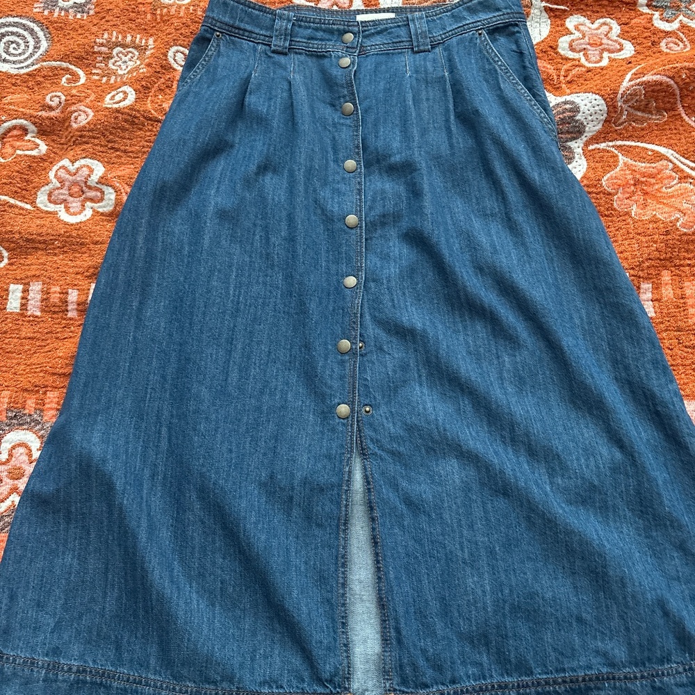 SEZANE CLARINE MIDI SKIRT  Women's Size 40 USA (8) Denim blue boho  cottagecore